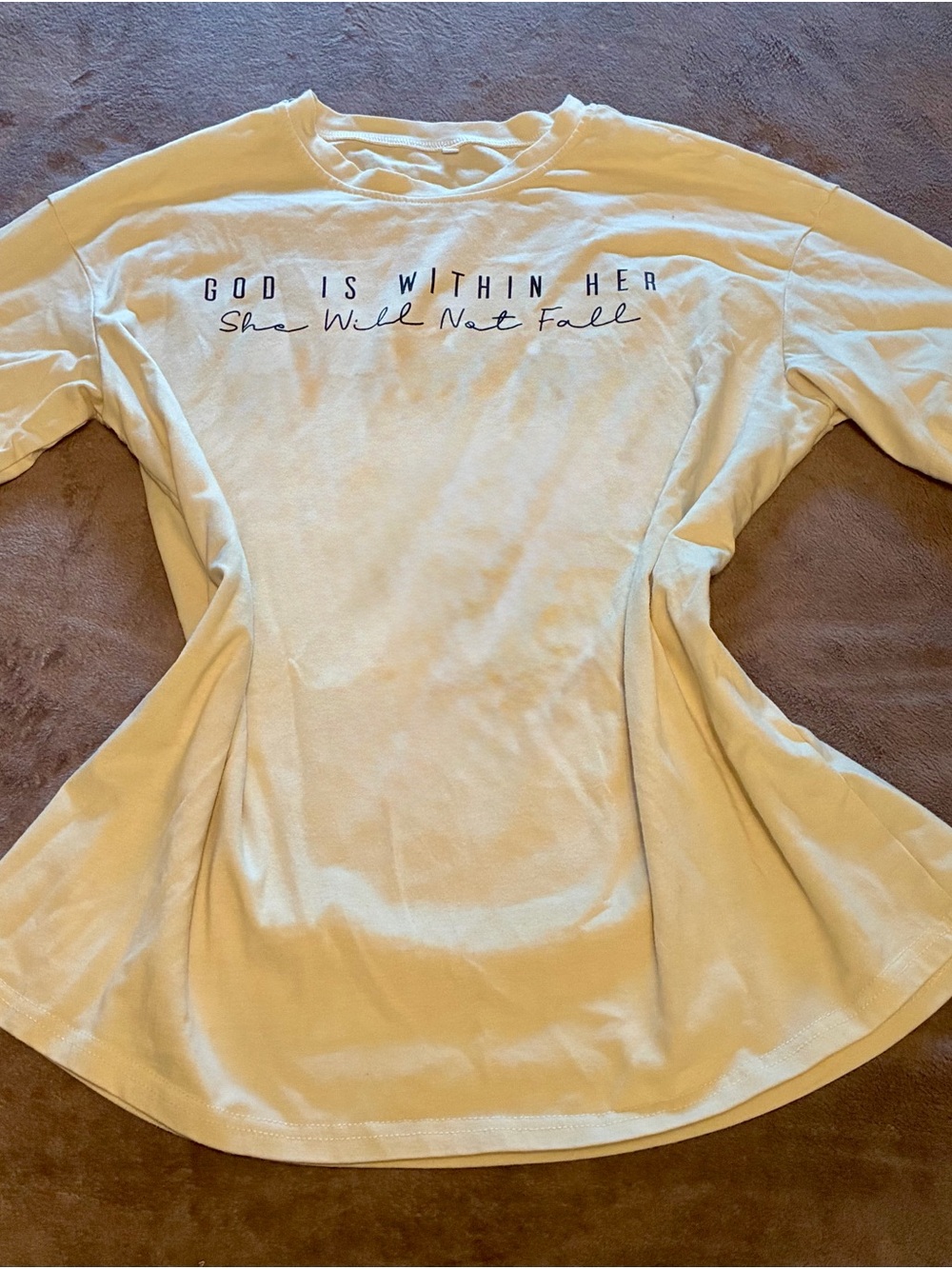 Graphic Oversized Women’s Tee - Cream "God Is Within Her" psalm 46:5
